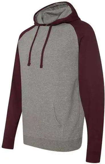 Independent Trading co Ind40rp Raglan Hooded Sweatshirt - Gunmetal Heather Burgundy