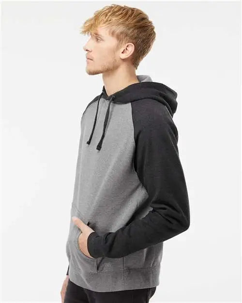 Independent Trading Co. Ind40rp Raglan Hooded Sweatshirt - Gunmetal Heather Charcoal