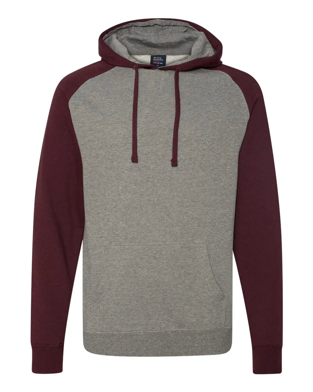 Independent Trading Co. Ind40rp Raglan Hooded Sweatshirt - Gunmetal Heather Burgundy - Dark Gray Maroon / Xs