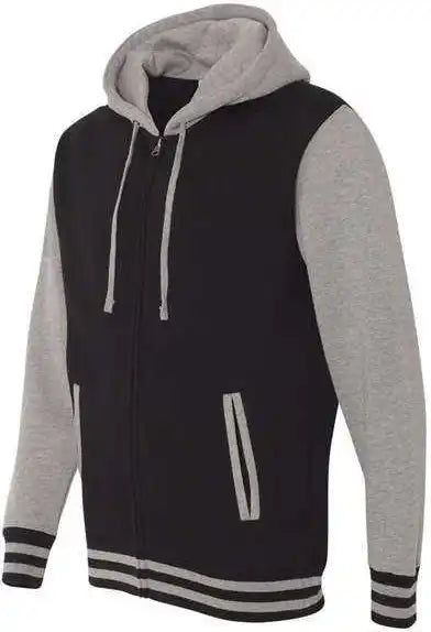 Independent Trading co Ind45uvz Unisex Heavyweight Varsity Full Zip Hooded Sweatshirt Black Gunmetal Heather