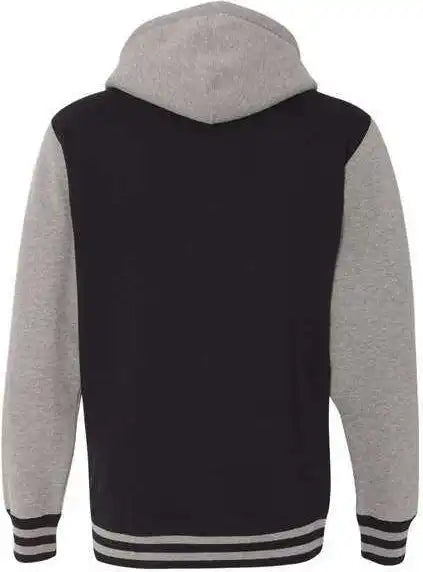 Independent Trading co Ind45uvz Unisex Heavyweight Varsity Full Zip Hooded Sweatshirt Black Gunmetal Heather
