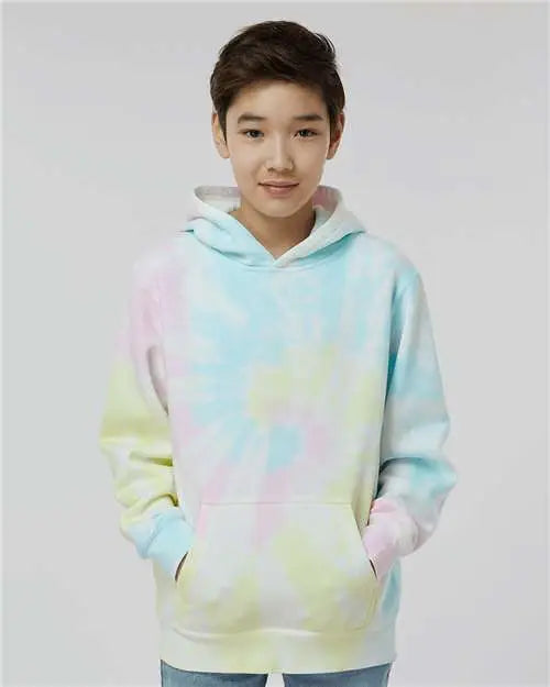 Independent Trading Co. Prm1500td Youth Midweight Tie-dyed Hooded Sweatshirt - Tie Dye Sunset Swirl