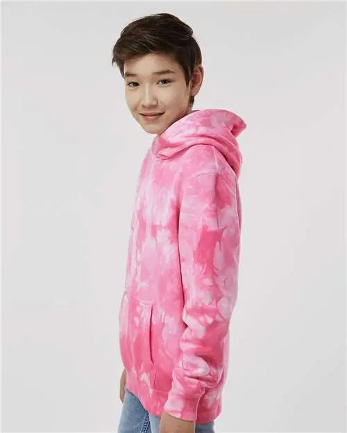 Independent Trading Co. Prm1500td Youth Midweight Tie-dyed Hooded Sweatshirt - Tie Dye Pink