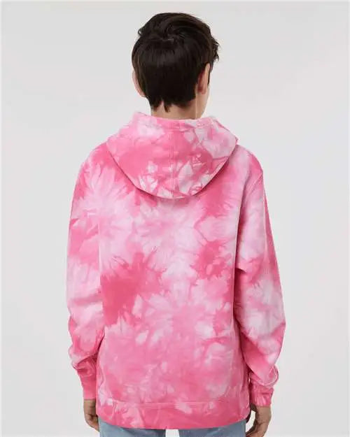 Independent Trading Co. Prm1500td Youth Midweight Tie-dyed Hooded Sweatshirt - Tie Dye Pink