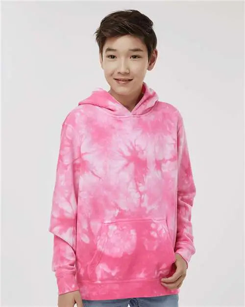 Independent Trading Co. Prm1500td Youth Midweight Tie-dyed Hooded Sweatshirt - Tie Dye Pink