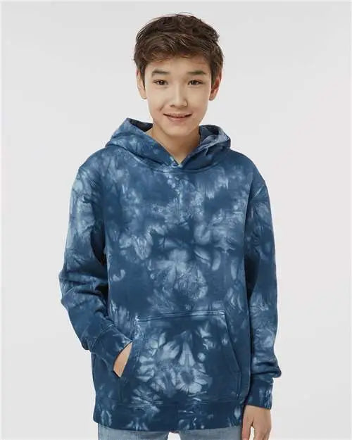 Independent Trading Co. Prm1500td Youth Midweight Tie-dyed Hooded Sweatshirt - Tie Dye Navy