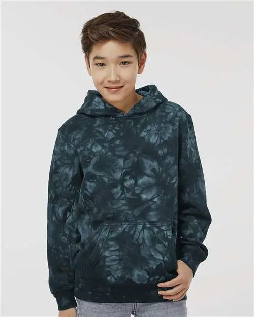 Independent Trading Co. Prm1500td Youth Midweight Tie-dyed Hooded Sweatshirt - Tie Dye Black