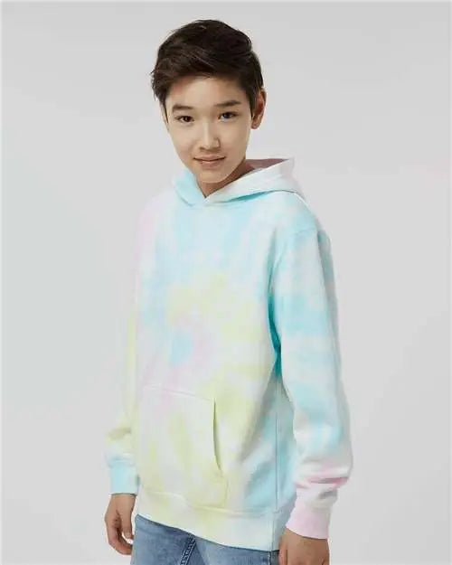 Independent Trading Co. Prm1500td Youth Midweight Tie-dyed Hooded Sweatshirt - Tie Dye Sunset Swirl