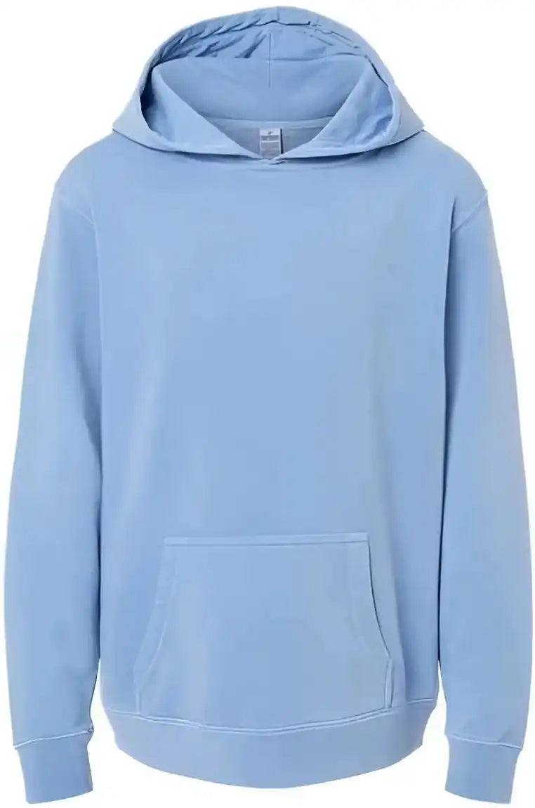 Independent Trading co Prm1500y Youth Midweight Pigment Dyed Hooded Sweatshirt Light Blue
