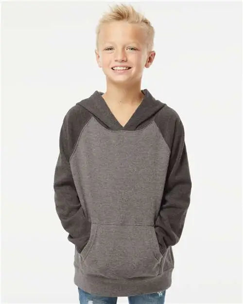 Independent Trading Co. Prm15ysb Youth Lightweight Special Blend Raglan Hooded Sweatshirt - Nickel Carbon