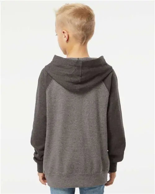 Independent Trading Co. Prm15ysb Youth Lightweight Special Blend Raglan Hooded Sweatshirt - Nickel Carbon