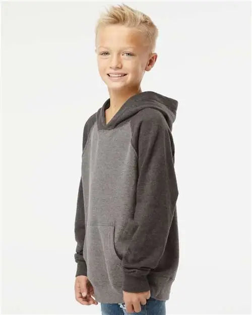 Independent Trading Co. Prm15ysb Youth Lightweight Special Blend Raglan Hooded Sweatshirt - Nickel Carbon