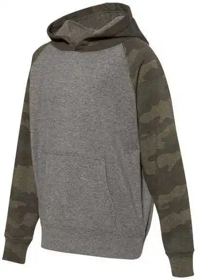Independent Trading co Prm15ysb Youth Special Blend Raglan Hooded Sweatshirt Nickel Heather Forest Camo
