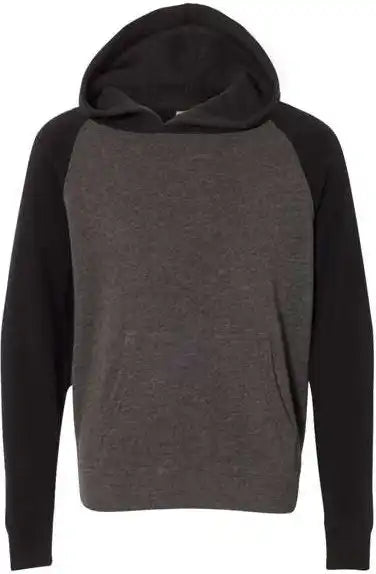 Independent Trading co Prm15ysb Youth Special Blend Raglan Hooded Sweatshirt Carbon Black