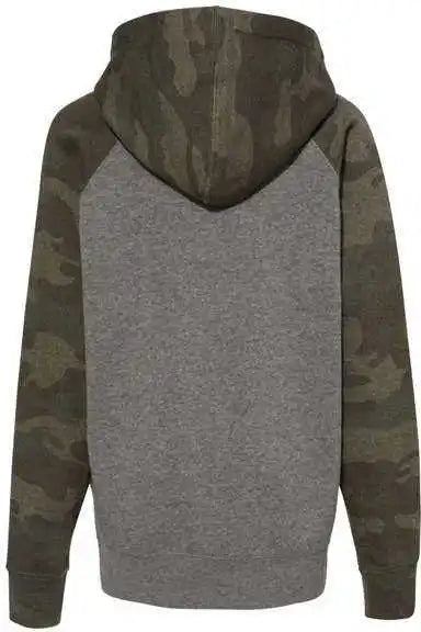 Independent Trading co Prm15ysb Youth Special Blend Raglan Hooded Sweatshirt Nickel Heather Forest Camo