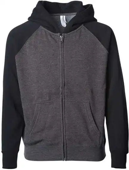 Independent Trading co Prm15ysbz Youth Lightweight Special Blend Raglan Zip Hood - Carbon Black