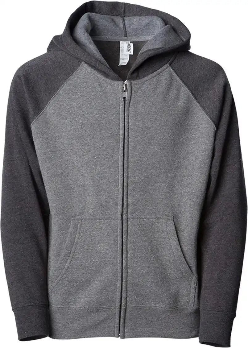 Independent Trading Co. Prm15ysbz Youth Lightweight Special Blend Raglan Zip Hood - Nickel Carbon - Nickel/ / Xs