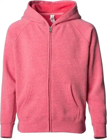 Independent Trading co Prm15ysbz Youth Lightweight Special Blend Raglan Zip Hood Pomegranate
