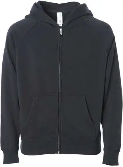 Independent Trading co Prm15ysbz Youth Lightweight Special Blend Raglan Zip Hood - Black