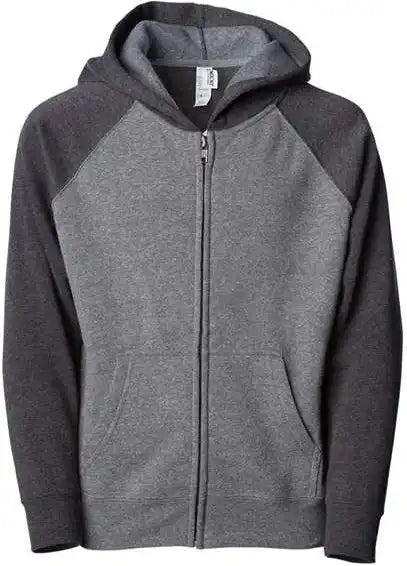 Independent Trading co Prm15ysbz Youth Lightweight Special Blend Raglan Zip Hood - Nickel Carbon