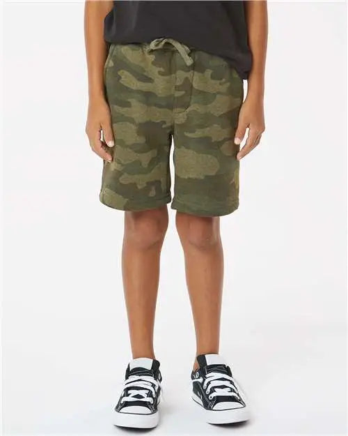 Independent Trading Co. Prm16srt Youth Lightweight Special Blend Fleece Shorts - Forest Camo Heather