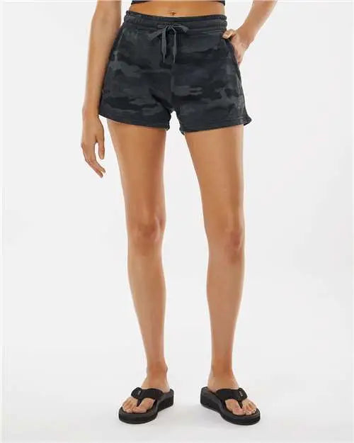 Independent Trading Co. Prm20srt Women’s Lightweight California Wave Wash Fleece Shorts - Black Camo Heather