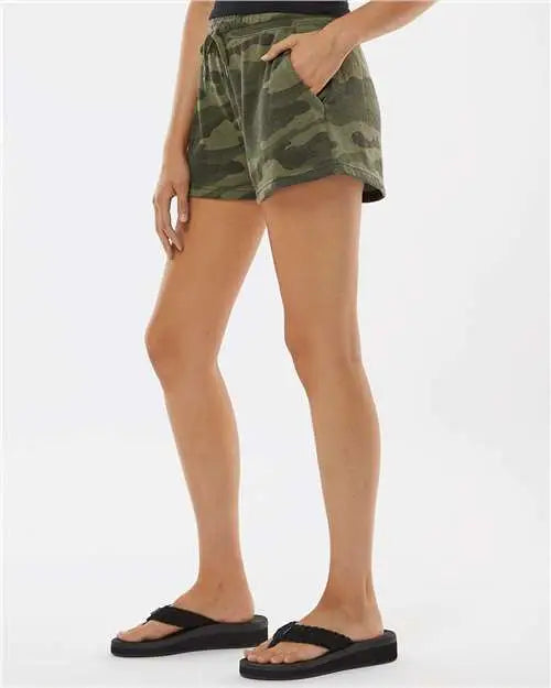 Independent Trading Co. Prm20srt Women’s Lightweight California Wave Wash Fleece Shorts - Forest Camo Heather