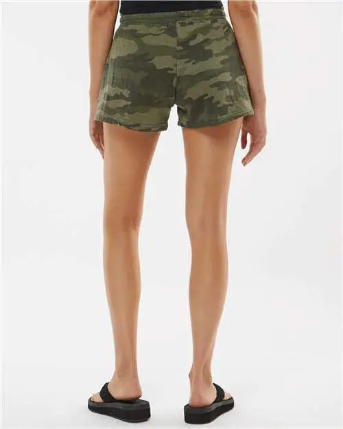 Independent Trading Co. Prm20srt Women’s Lightweight California Wave Wash Fleece Shorts - Forest Camo Heather