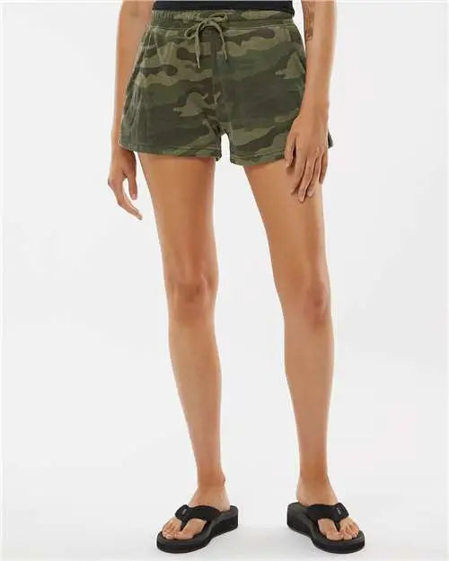 Independent Trading Co. Prm20srt Women’s Lightweight California Wave Wash Fleece Shorts - Forest Camo Heather
