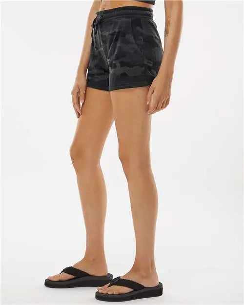 Independent Trading Co. Prm20srt Women’s Lightweight California Wave Wash Fleece Shorts - Black Camo Heather