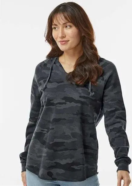 Independent Trading Co. Prm2500 Women’s Lightweight California Wave Wash Hooded Sweatshirt - Black Camo Heather