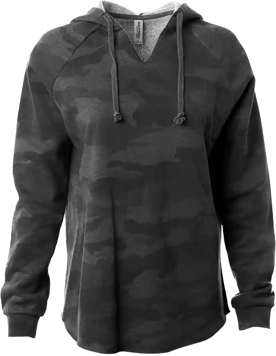 Independent Trading co Prm2500 Womens Lightweight California Wave Wash Hooded Sweatshirt Black Camo Heather