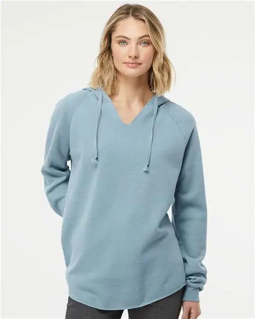 Independent Trading Co. Prm2500 Women’s Lightweight California Wave Wash Hooded Sweatshirt - Misty Blue