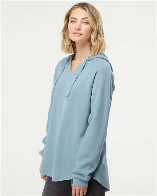 Independent Trading Co. Prm2500 Women’s Lightweight California Wave Wash Hooded Sweatshirt - Misty Blue