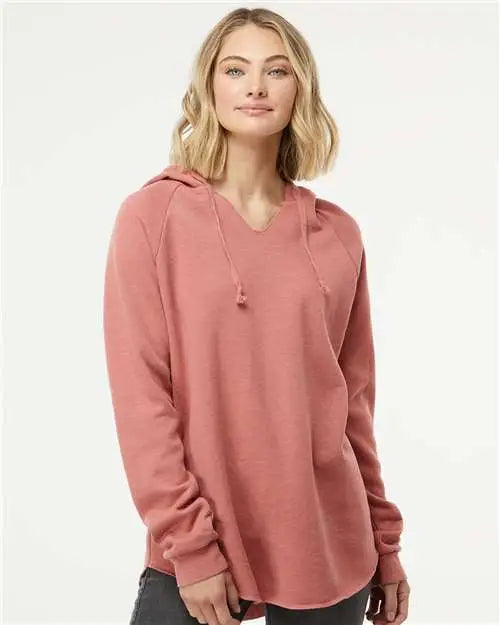 Independent Trading Co. Prm2500 Women’s Lightweight California Wave Wash Hooded Sweatshirt - Dusty Rose