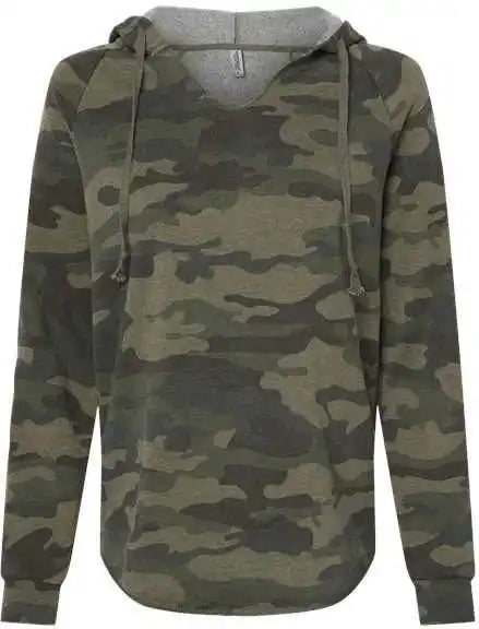 Independent Trading co Prm2500 Womens Lightweight California Wave Wash Hooded Sweatshirt Forest Camo Heather