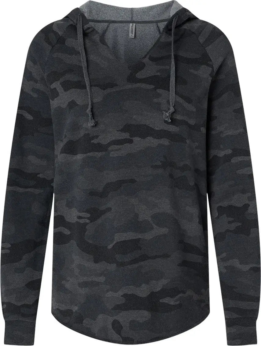 Independent Trading Co. Prm2500 Women’s Lightweight California Wave Wash Hooded Sweatshirt - Black Camo Heather - Xs