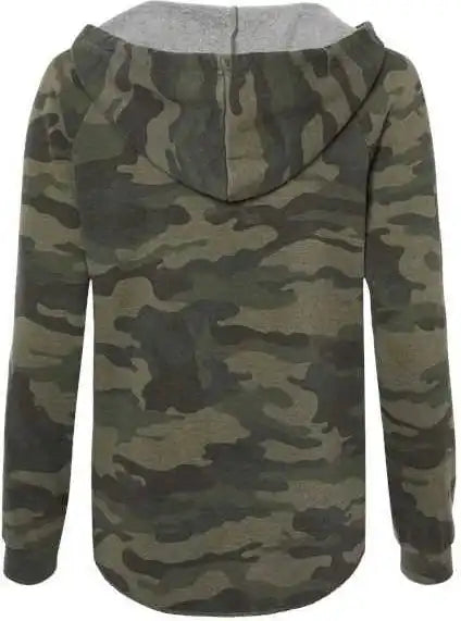 Independent Trading co Prm2500 Womens Lightweight California Wave Wash Hooded Sweatshirt Forest Camo Heather