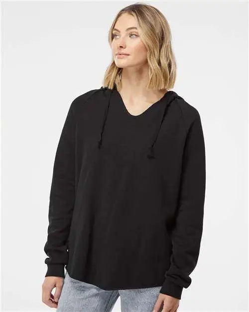 Independent Trading Co. Prm2500 Women’s Lightweight California Wave Wash Hooded Sweatshirt - Black