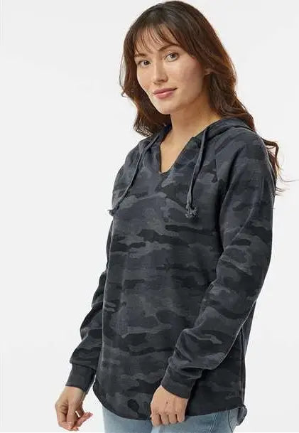 Independent Trading Co. Prm2500 Women’s Lightweight California Wave Wash Hooded Sweatshirt - Black Camo Heather