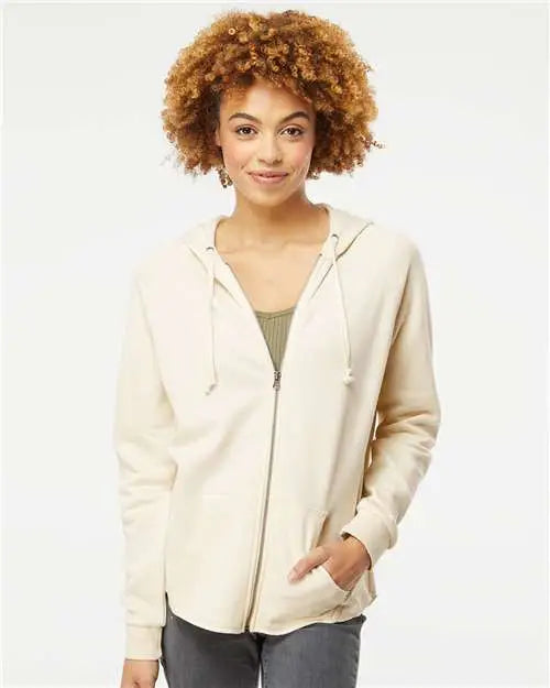 Independent Trading Co. Prm2500z Women’s California Wave Wash Full-zip Hooded Sweatshirt - Bone