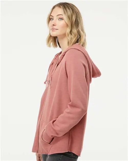 Independent Trading Co. Prm2500z Women’s California Wave Wash Full-zip Hooded Sweatshirt - Dusty Rose