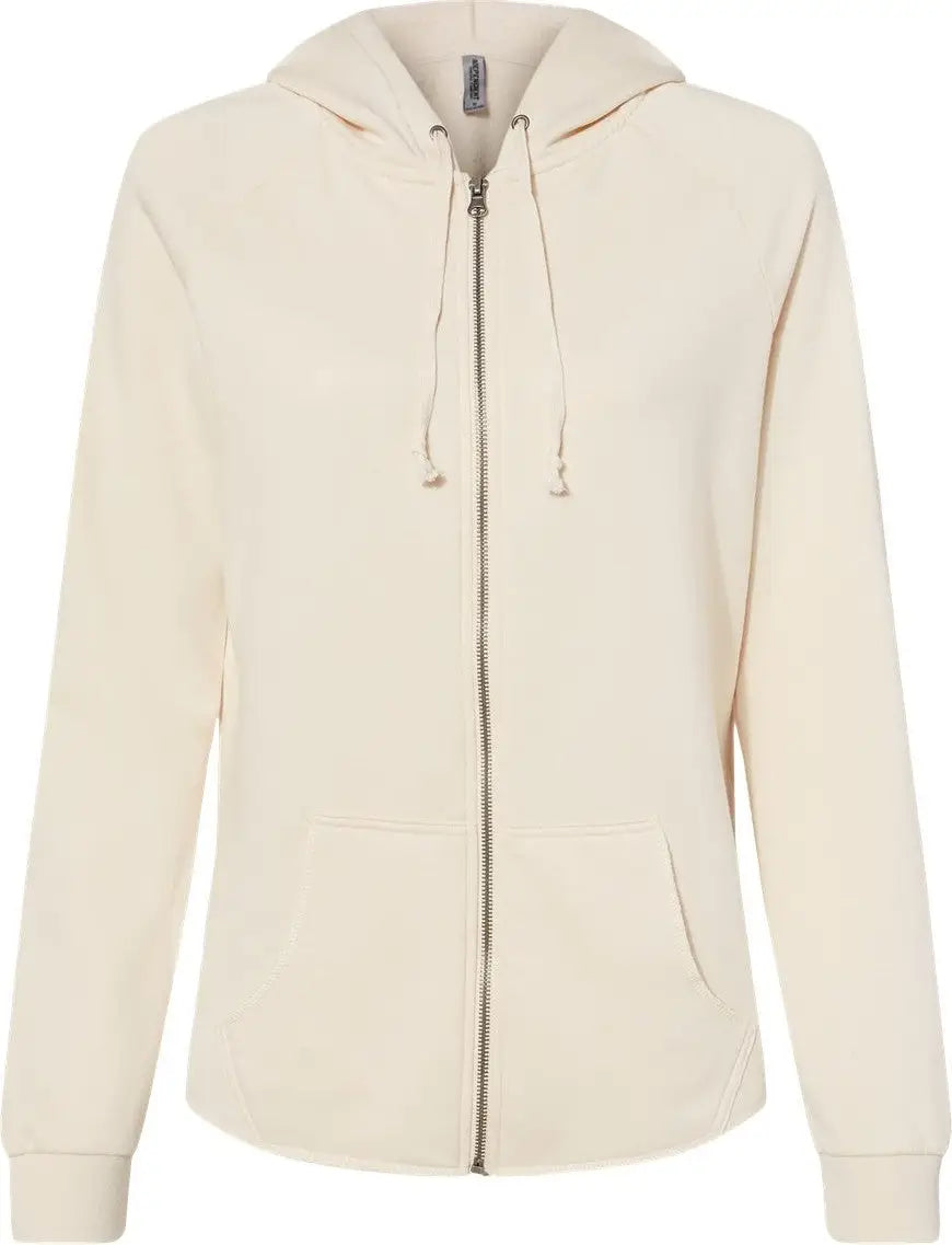 Independent Trading Co. Prm2500z Women’s California Wave Wash Full-zip Hooded Sweatshirt - Bone - Ivory / Xs