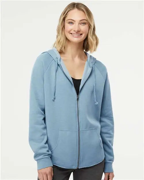 Independent Trading Co. Prm2500z Women’s California Wave Wash Full-zip Hooded Sweatshirt - Misty Blue
