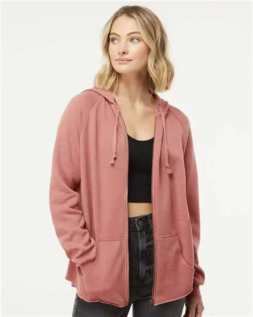 Independent Trading Co. Prm2500z Women’s California Wave Wash Full-zip Hooded Sweatshirt - Dusty Rose
