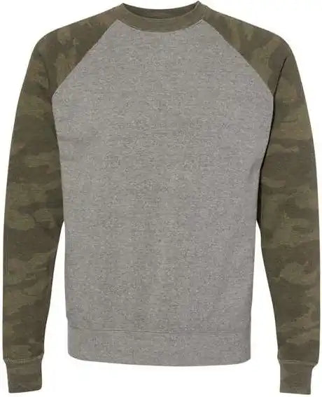 Independent Trading co Prm30sbc Unisex Special Blend Raglan Sweatshirt - Nickel Heather Forest Camo