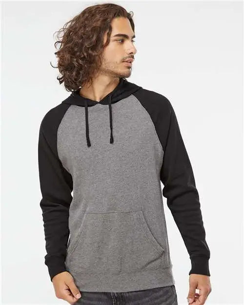 Independent Trading Co. Prm33sbp Special Blend Raglan Hooded Sweatshirt - Nickel Heather Black