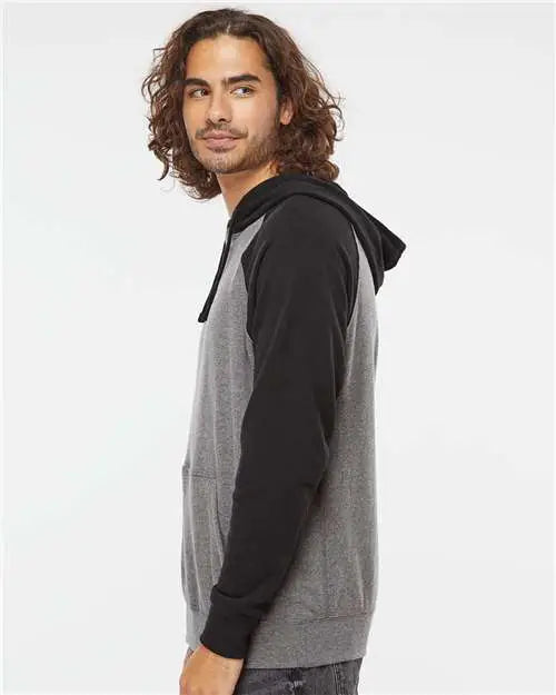 Independent Trading Co. Prm33sbp Special Blend Raglan Hooded Sweatshirt - Nickel Heather Black