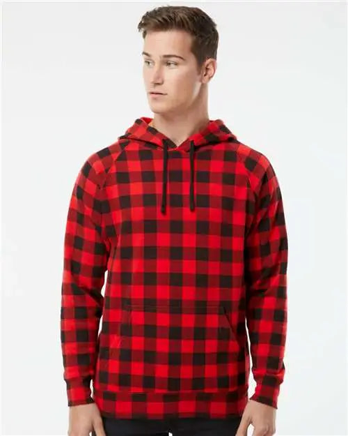 Independent Trading Co. Prm33sbp Special Blend Raglan Hooded Sweatshirt - Red Buffalo Plaid