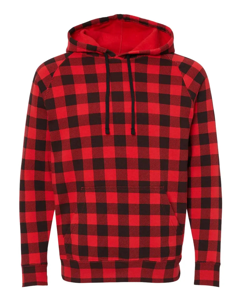 Independent Trading Co. Prm33sbp Special Blend Raglan Hooded Sweatshirt - Red Buffalo Plaid - Xs